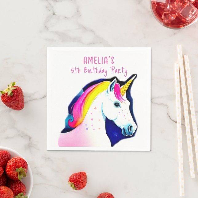 Magical Unicorn with Stars Girl Birthday  Napkins (Insitu)