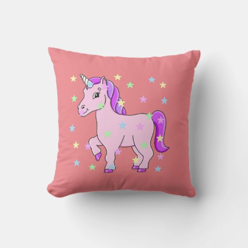 Magical Unicorn With Stars Girls Throw Pillow