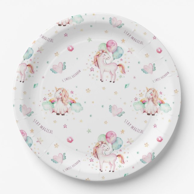 Magical Unicorn World Paper Plates (Front)
