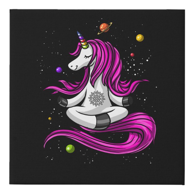Magical Unicorn Yoga Zen Space Meditation Faux Canvas Print (Front)