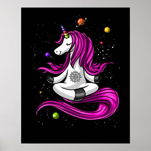 Magical Unicorn Yoga Zen Space Meditation Poster