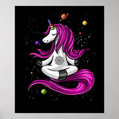 Magical Unicorn Yoga Zen Space Meditation Poster