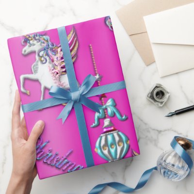 Magical Unicorns and Christmas Decorations Pink 