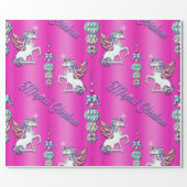 Magical Unicorns and Christmas Decorations Pink  Wrapping Paper (Flat)