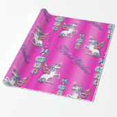 Magical Unicorns and Christmas Decorations Pink  Wrapping Paper (Unrolled)