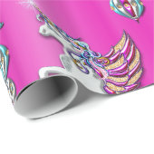 Magical Unicorns and Christmas Decorations Pink  Wrapping Paper (Roll Corner)