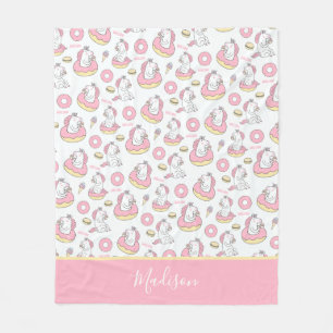 Magical Unicorns and Donuts Pattern with Name Fleece Blanket