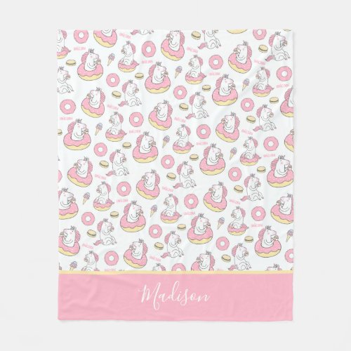 Magical Unicorns and Donuts Pattern with Name Fleece Blanket