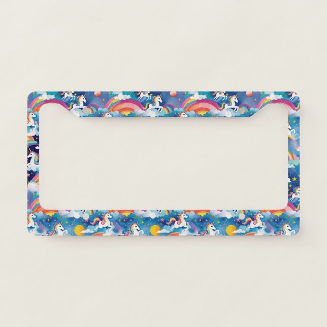 Magical Unicorns and Rainbows License Plate Frame (Front)