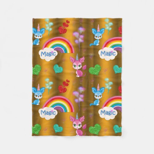 Magical Unicorns Gold Fleece Blanket