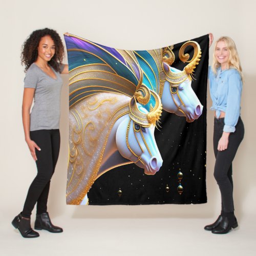 Magical Unicorns Mane Gold Horns Glitter Sparkle  Fleece Blanket