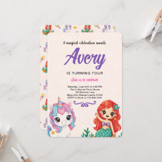 Magical Unicorns & Mermaids Invitation