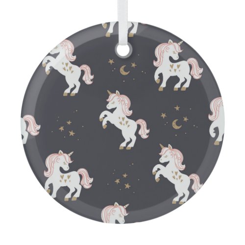 Magical Unicorns: Pink Mane Vintage. Glass Ornament