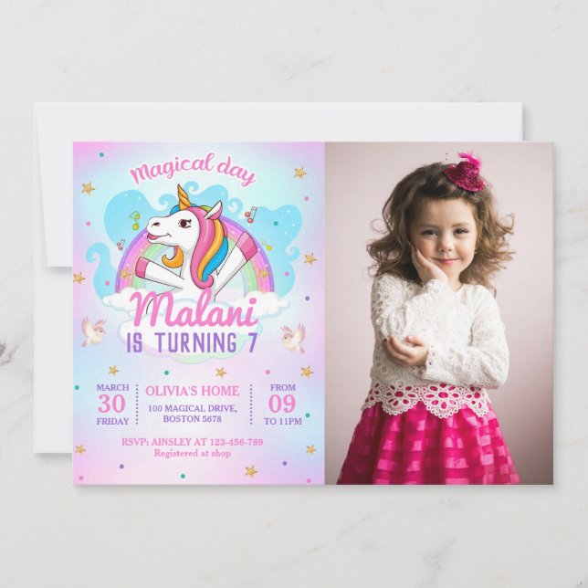 Magical Unicorns Purple Birthday Party Invitation (Front)