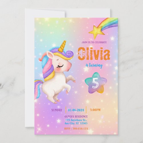 Magical Unicorns Purple Birthday Party  Invitation