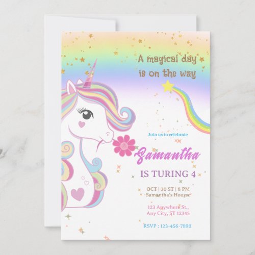 Magical Unicorns Purple Birthday Party Invitation