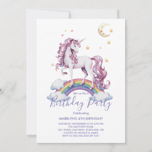 Magical Unicorns Purple Watercolor Birthday Party Invitation