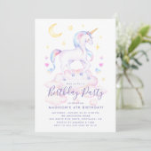 Magical Unicorns Purple Watercolor Birthday Party Invitation (Standing Front)