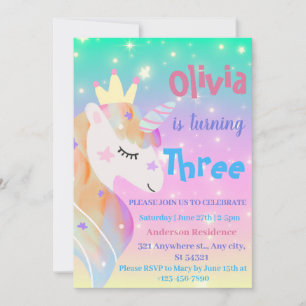 Magical Unicorns Purple Watercolor Birthday Party Invitation