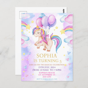 Magical Unicorns Purple Watercolor Birthday Party Postcard