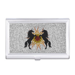 Magical Unicorns Silver Glitter Business Card Case