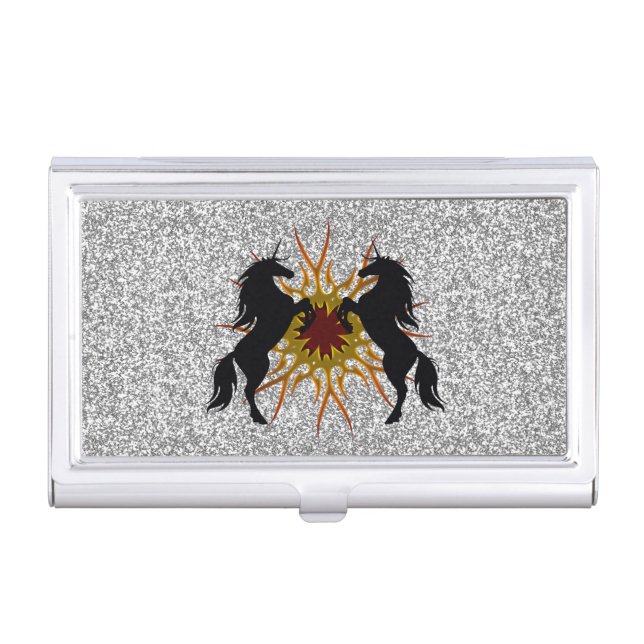Magical Unicorns Silver Glitter Business Card Case (Front)