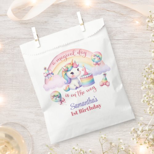 Magical Unicorns Watercolor First Birthday Party Favor Bag