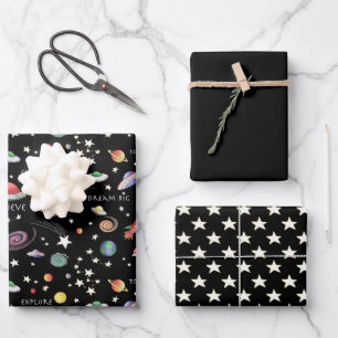 Magical Universe black Wrapping Paper Sheets