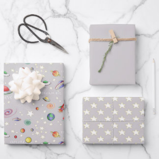 Magical Universe Grey Wrapping Paper Sheets