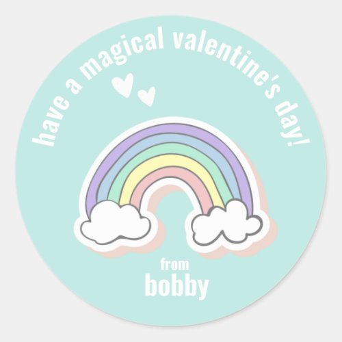 Magical Valentines Day _ Cute Kids Rainbow  Classic Round Sticker