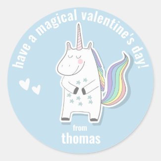 Magical Valentine's Day - Cute Kids Unicorn Classi Classic Round Sticker