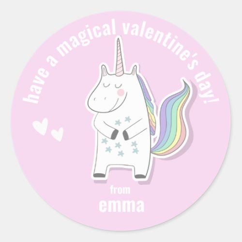 Magical Valentines Day _ Cute Kids Unicorn Classic Round Sticker