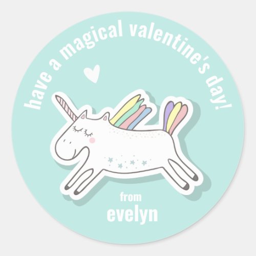 Magical Valentines Day _ Cute Kids Unicorn  Classic Round Sticker
