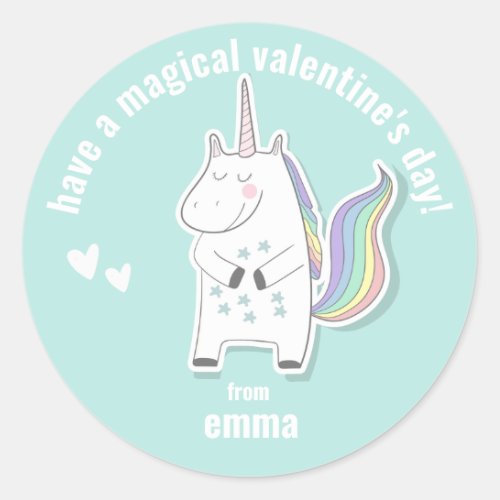 Magical Valentines Day _ Cute Kids Unicorn Classic Round Sticker