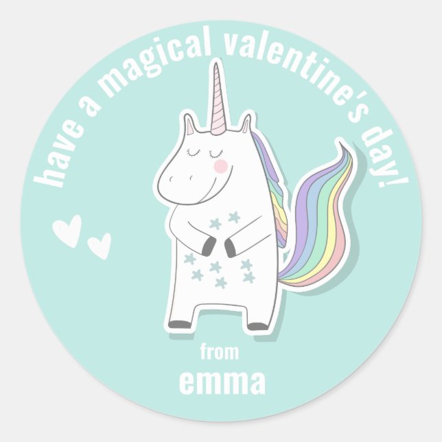 Magical Valentine's Day - Cute Kids Unicorn Classic Round Sticker (Front)