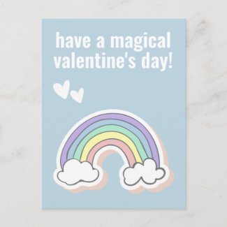 Magical Valentine's Day, Cute Kids Unicorn Rainbow Postcard