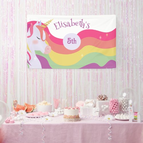 Magical Vibrant Rainbow Unicorn Birthday Banner