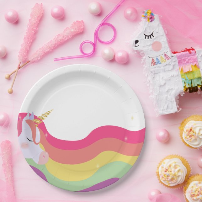 Magical Vibrant Rainbow Unicorn Birthday Paper Plates (Party)