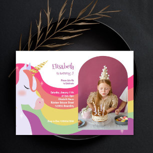 Magical Vibrant Rainbow Unicorn Birthday Photo Invitation