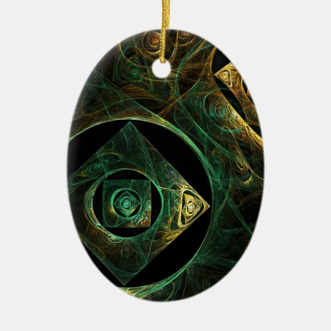 Magical Vibrations Abstract Fractal Art Design Ceramic Ornament (Front)