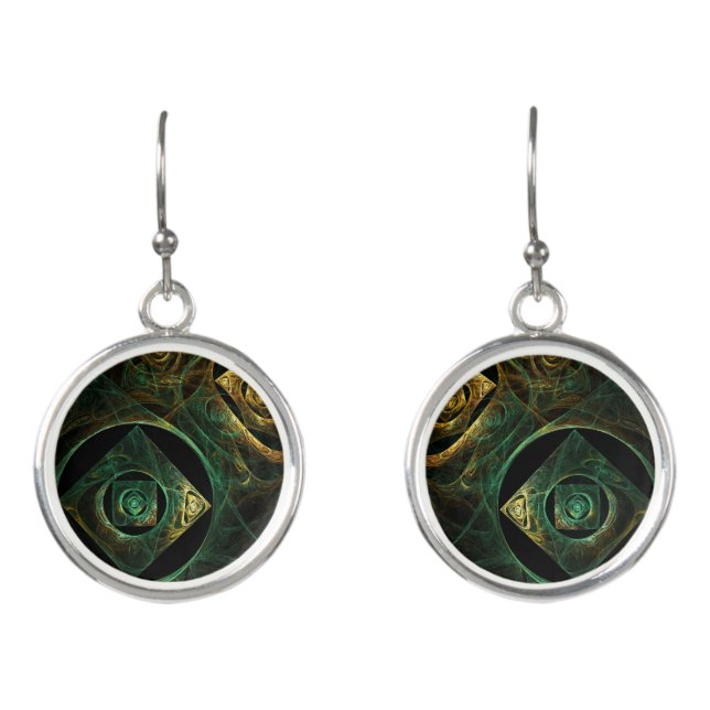 Magical Vibrations Abstract Fractal Art Design Earrings (Front)