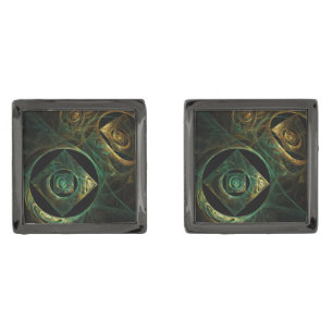 Magical Vibrations Abstract Fractal Art Design Gunmetal Finish Cufflinks