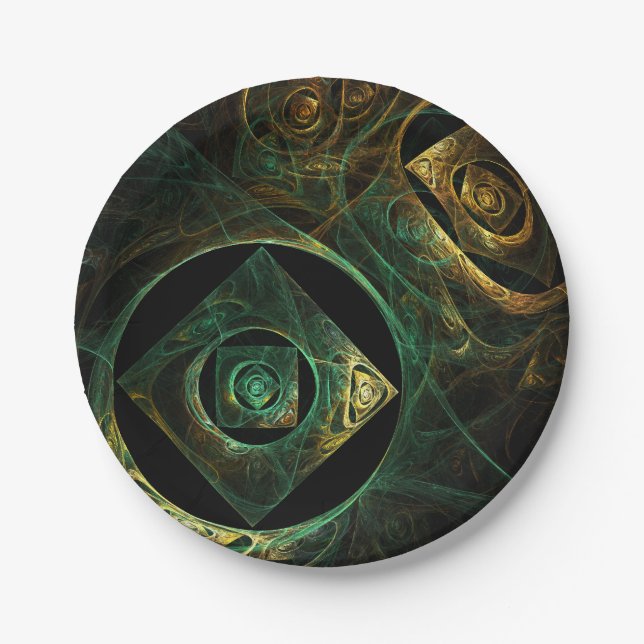Magical Vibrations Abstract Fractal Art Design Paper Plates (Front)