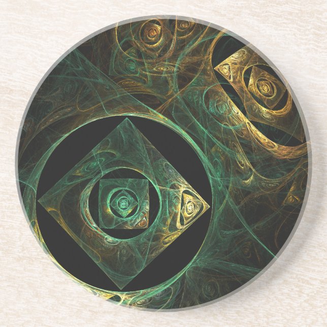 Magical Vibrations Abstract Fractal Art Design Sandstone Coaster (Front)