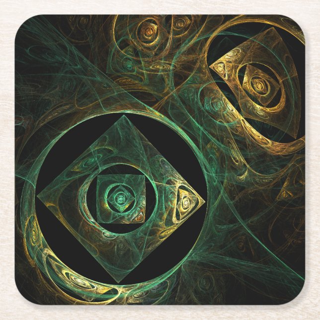 Magical Vibrations Abstract Fractal Art Design Square Paper Coaster (Front)
