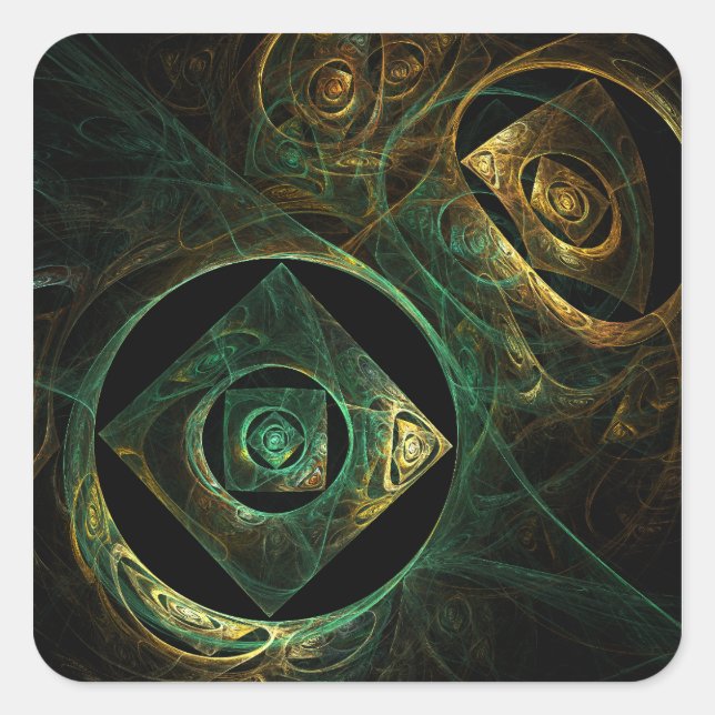 Magical Vibrations Abstract Fractal Art Design Square Sticker (Front)