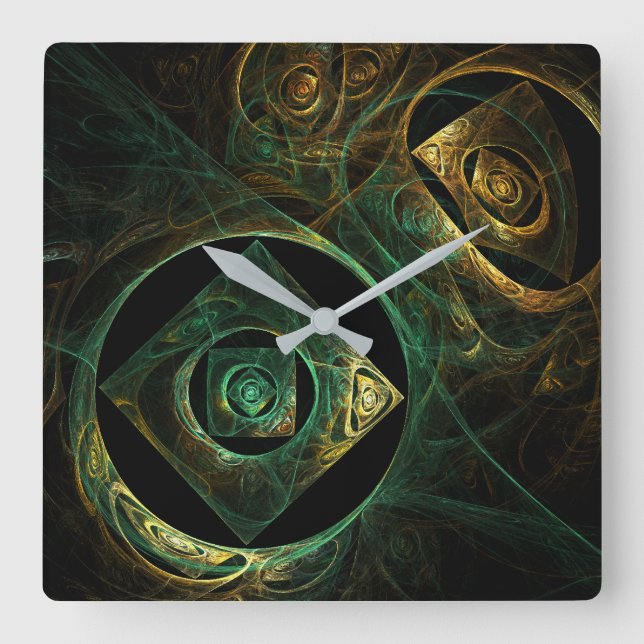 Magical Vibrations Abstract Fractal Art Design Square Wall Clock (Front)
