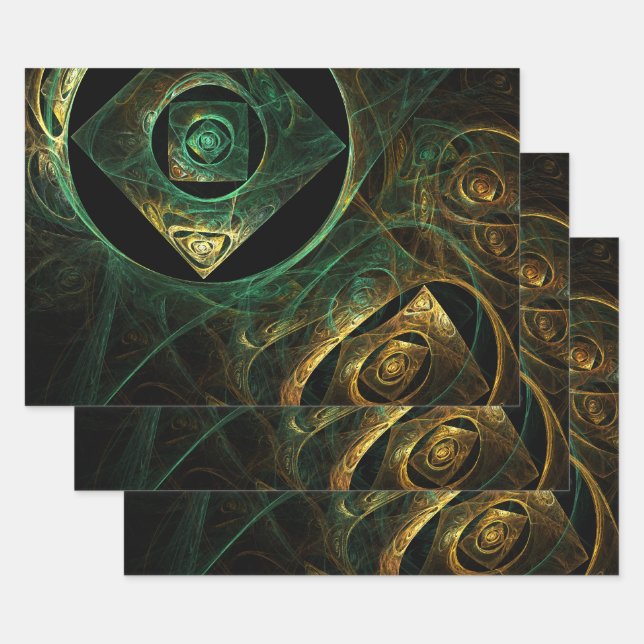 Magical Vibrations Abstract Fractal Art Design Wrapping Paper Sheets (Set)