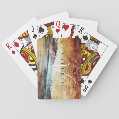 Magical Vintage Watercolor Mountains Painting Playing Cards