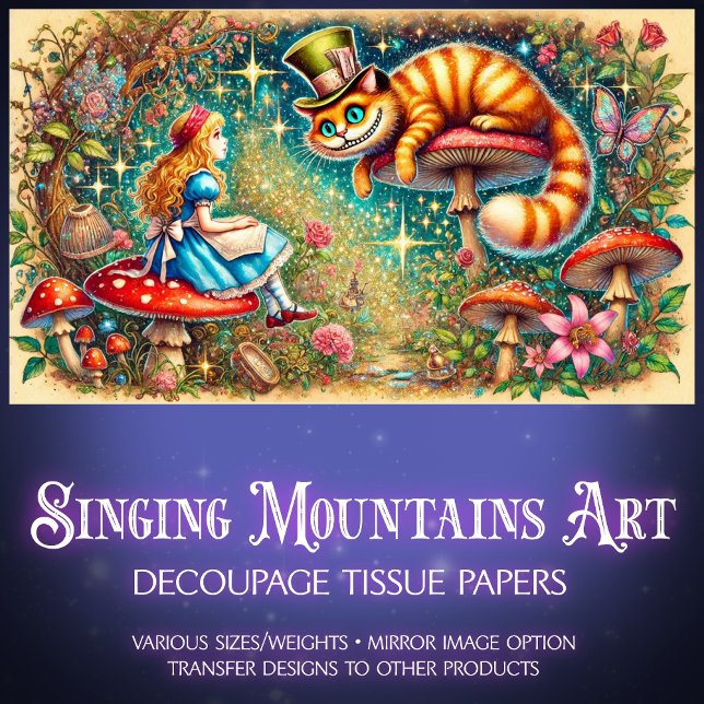 Magical Vintage Wonderland Alice Cat Scene Tissue Paper (Creator Uploaded)